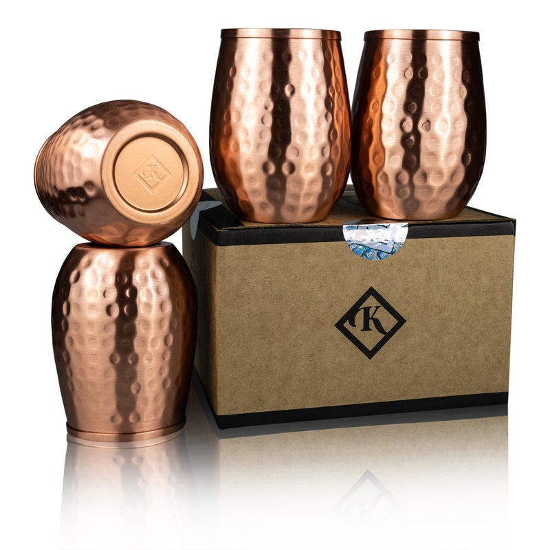 Kosdeg Copper Cups - 12 Oz set of 4 - A Unique Way To Enjoy Wine - The Perfect Pure Copper Tumbler for Water - Copper Drinking Cups Better Than Glasses or Plastic - Moscow Mule Copper Cup For Drinking - Image 1
